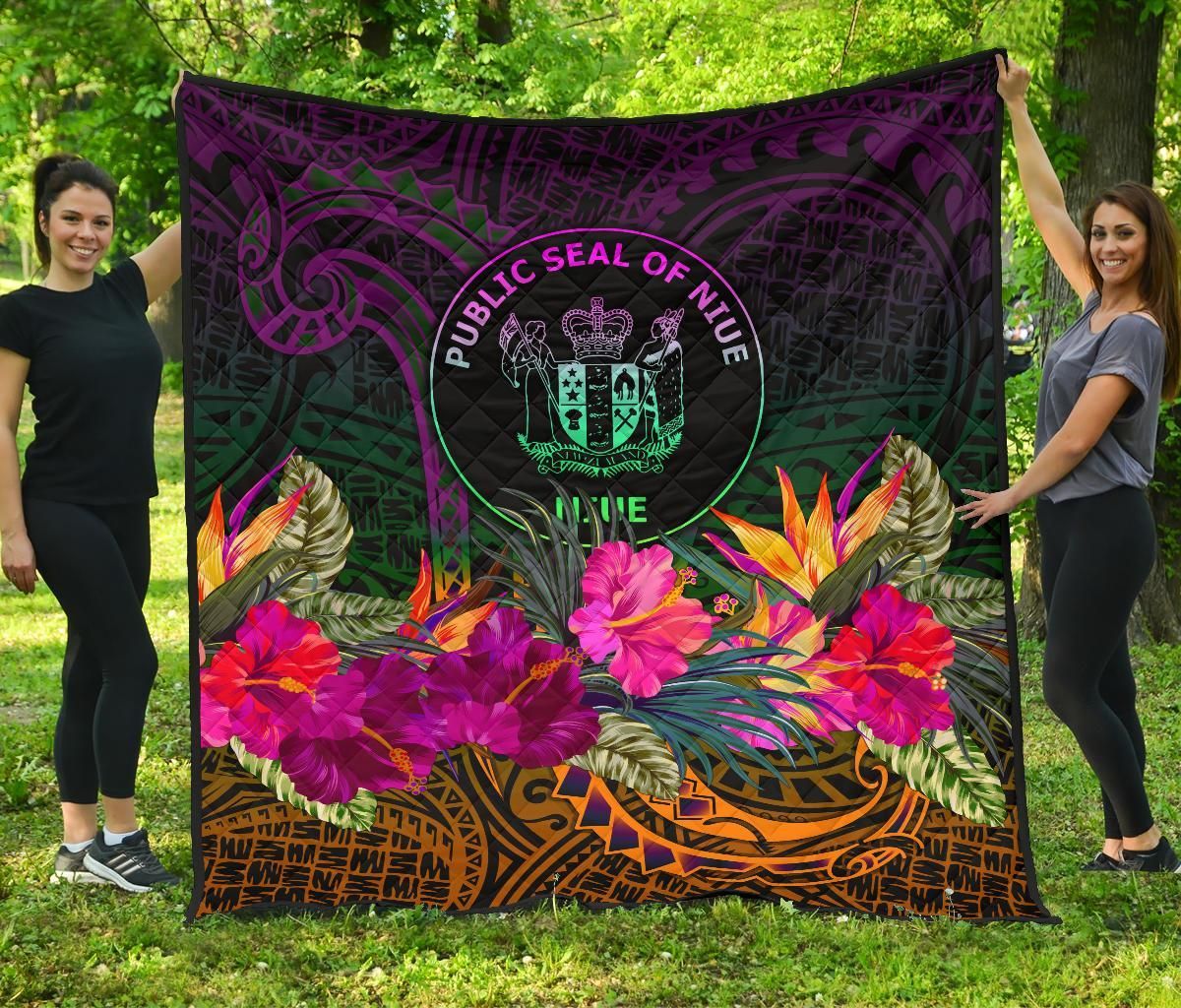Niue Polynesian Premium Quilt - Summer Hibiscus