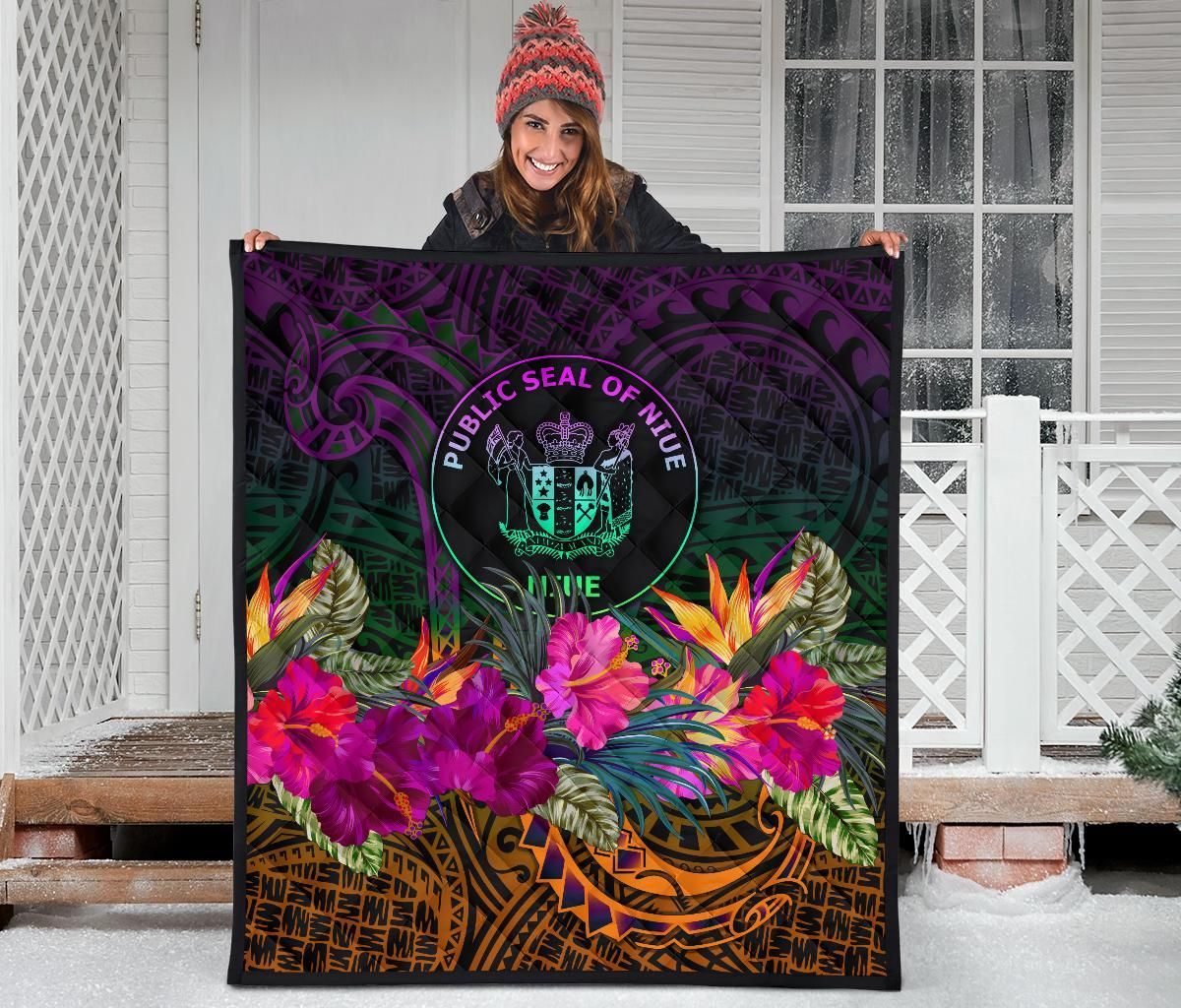 Niue Polynesian Premium Quilt - Summer Hibiscus