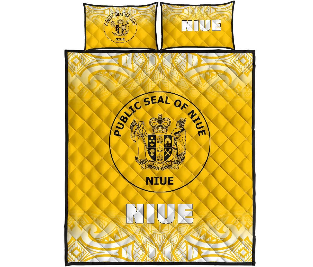 Niue Quilt Bed Set - Niue Coat Of Arms Polynesian Tattoo Fog Yellow Style