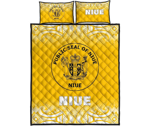 Niue Quilt Bed Set - Niue Coat Of Arms Polynesian Tattoo Fog Yellow Style