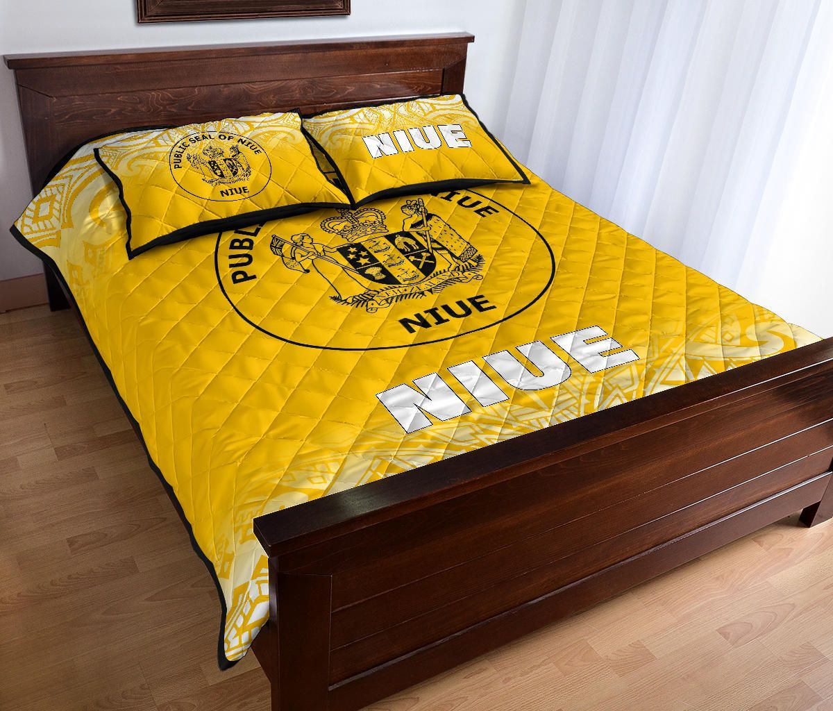 Niue Quilt Bed Set - Niue Coat Of Arms Polynesian Tattoo Fog Yellow Style