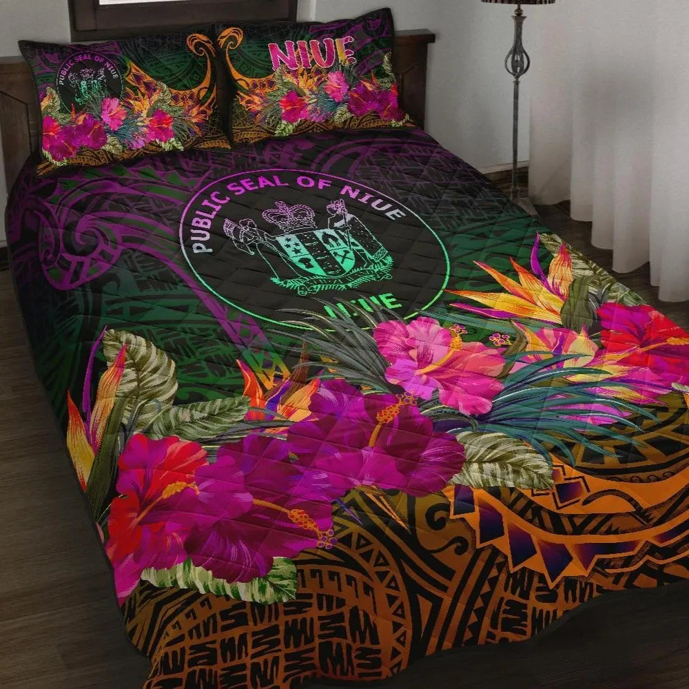 Niue Polynesian Quilt Bed Set - Summer Hibiscus