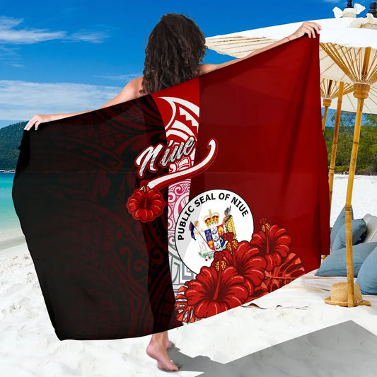 Niue Polynesian Sarong - Coat Of Arm With Hibiscus