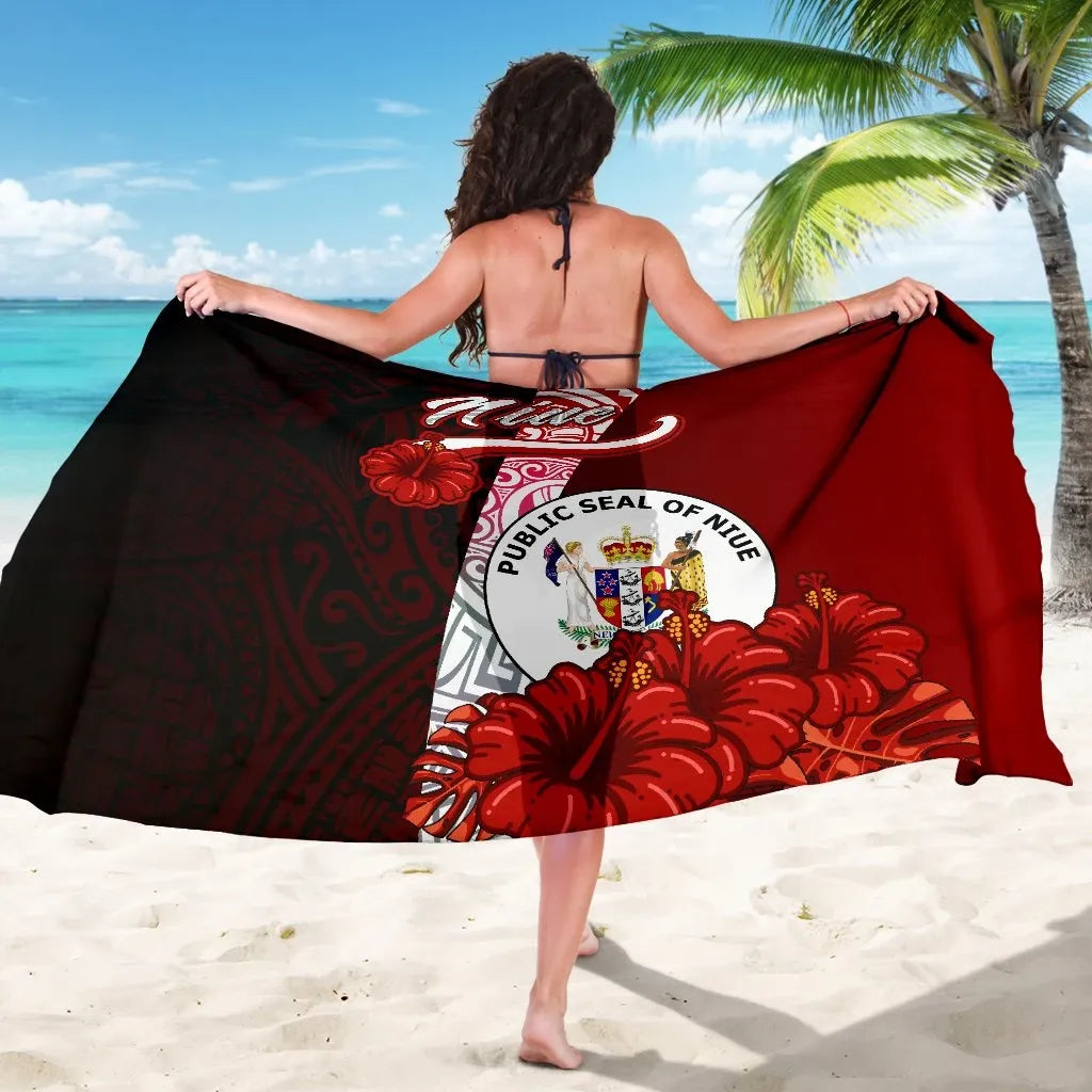 Niue Polynesian Sarong - Coat Of Arm With Hibiscus