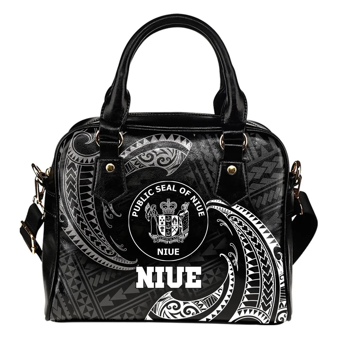 Niue Polynesian Shoulder Handbag - White Tribal Wave