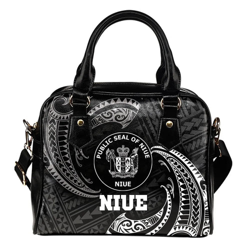 Niue Polynesian Shoulder Handbag - White Tribal Wave