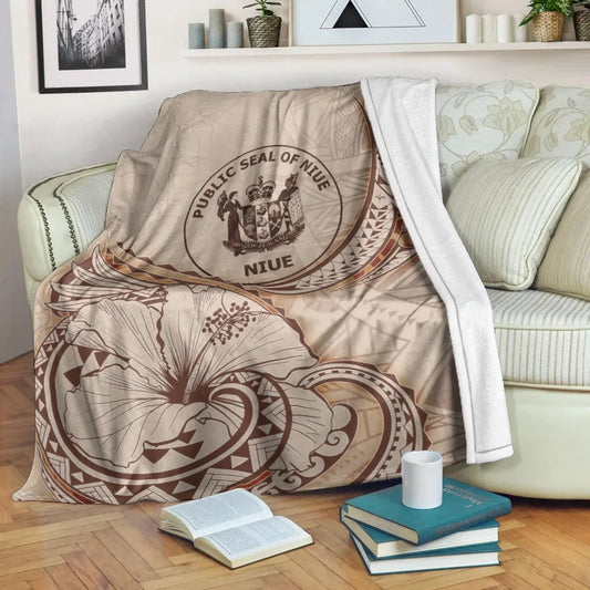 Niue Premium Blanket - Hibiscus Flowers Vintage Style