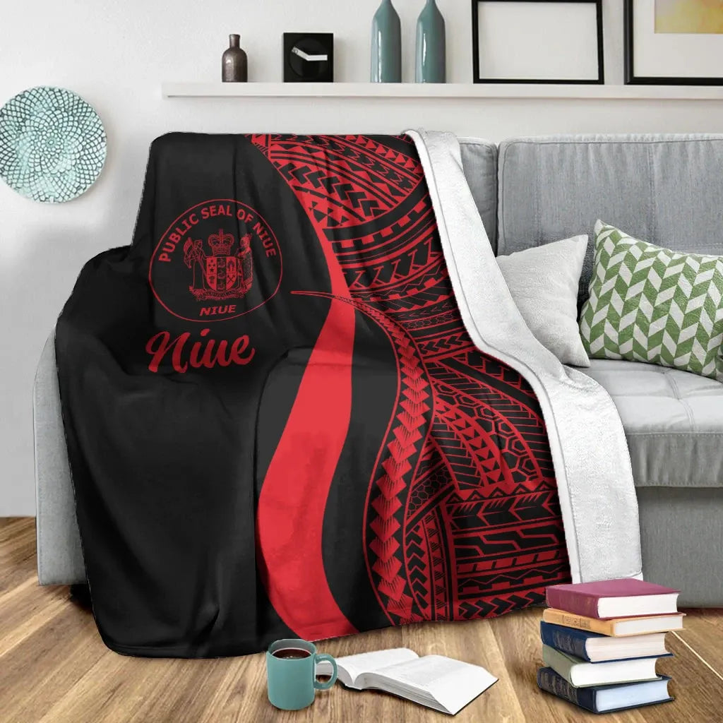 Niue Premium Blanket - Red Polynesian Tentacle Tribal Pattern