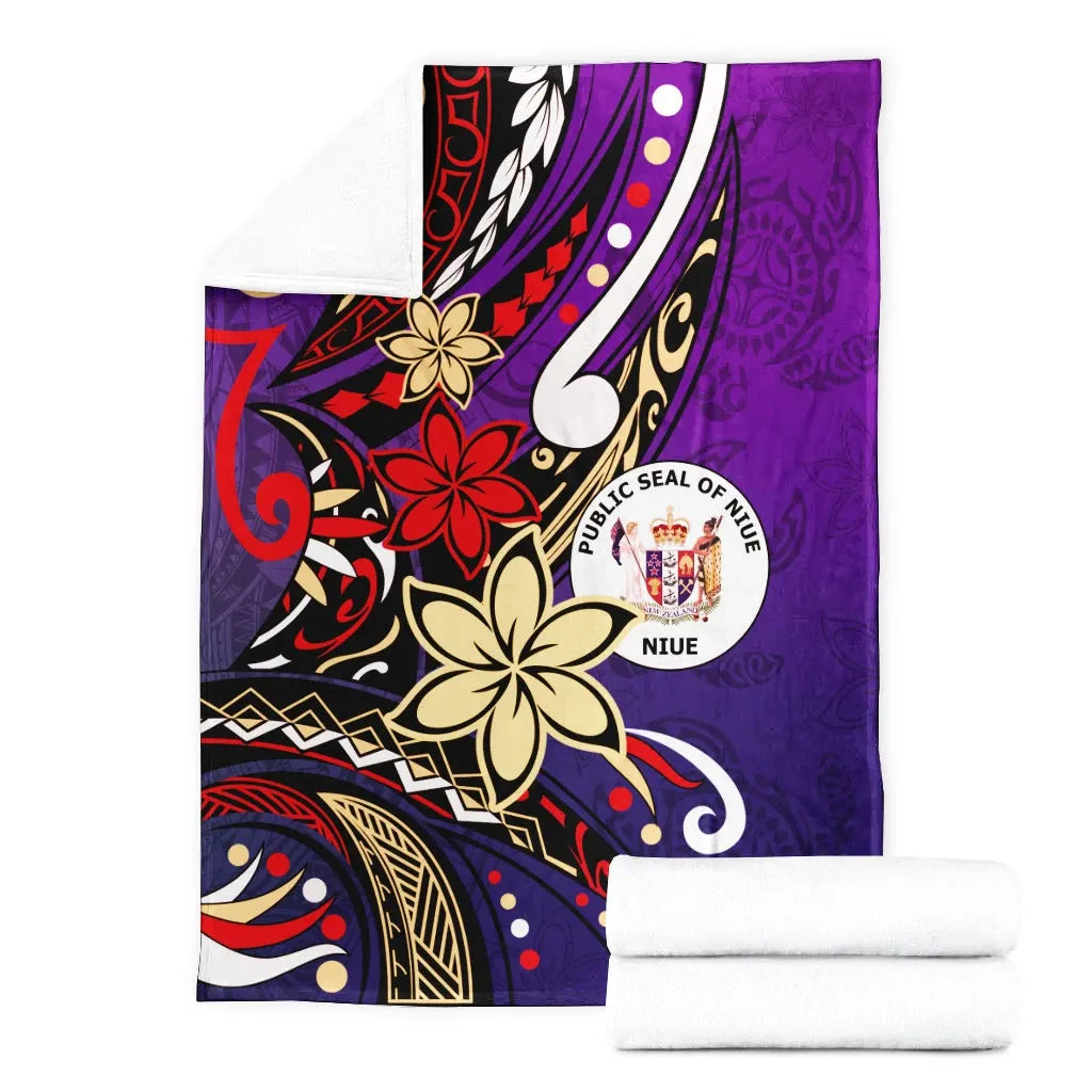 Niue Premium Blanket - Tribal Flower With Special Turtles Purple Color