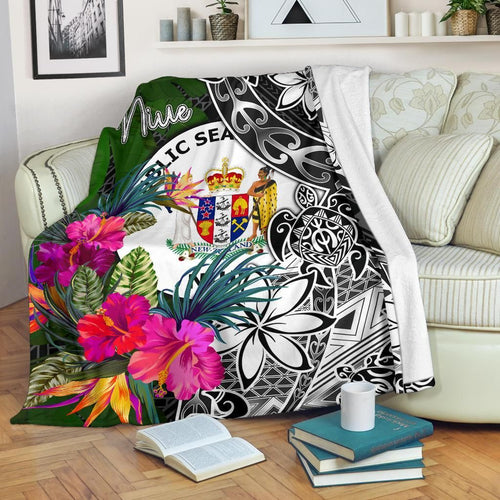 Niue Premium Blanket - Turtle Plumeria Banana Leaf