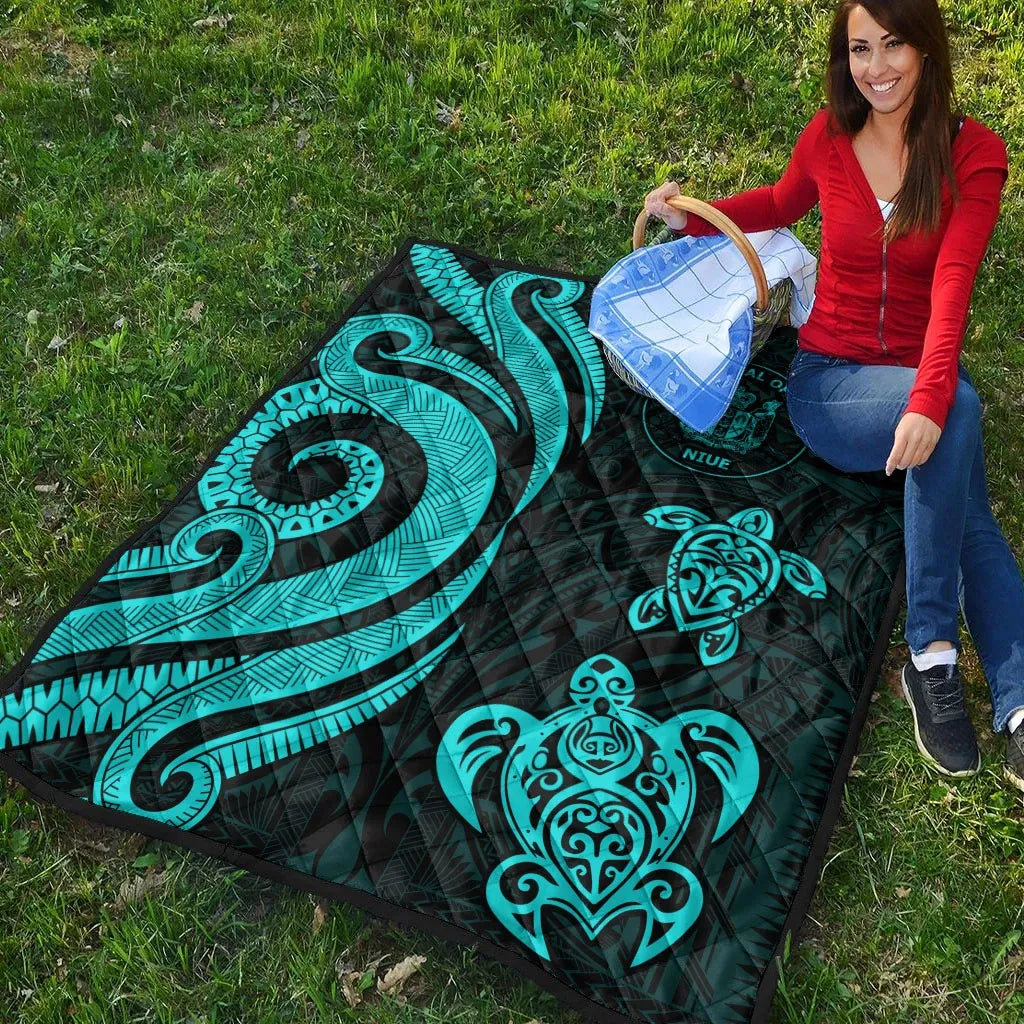 Niue Premium Quilt - Turquoise Tentacle Turtle
