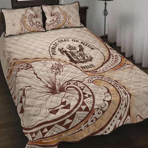 Niue Quilt Bed Set - Hibiscus Flowers Vintage Style