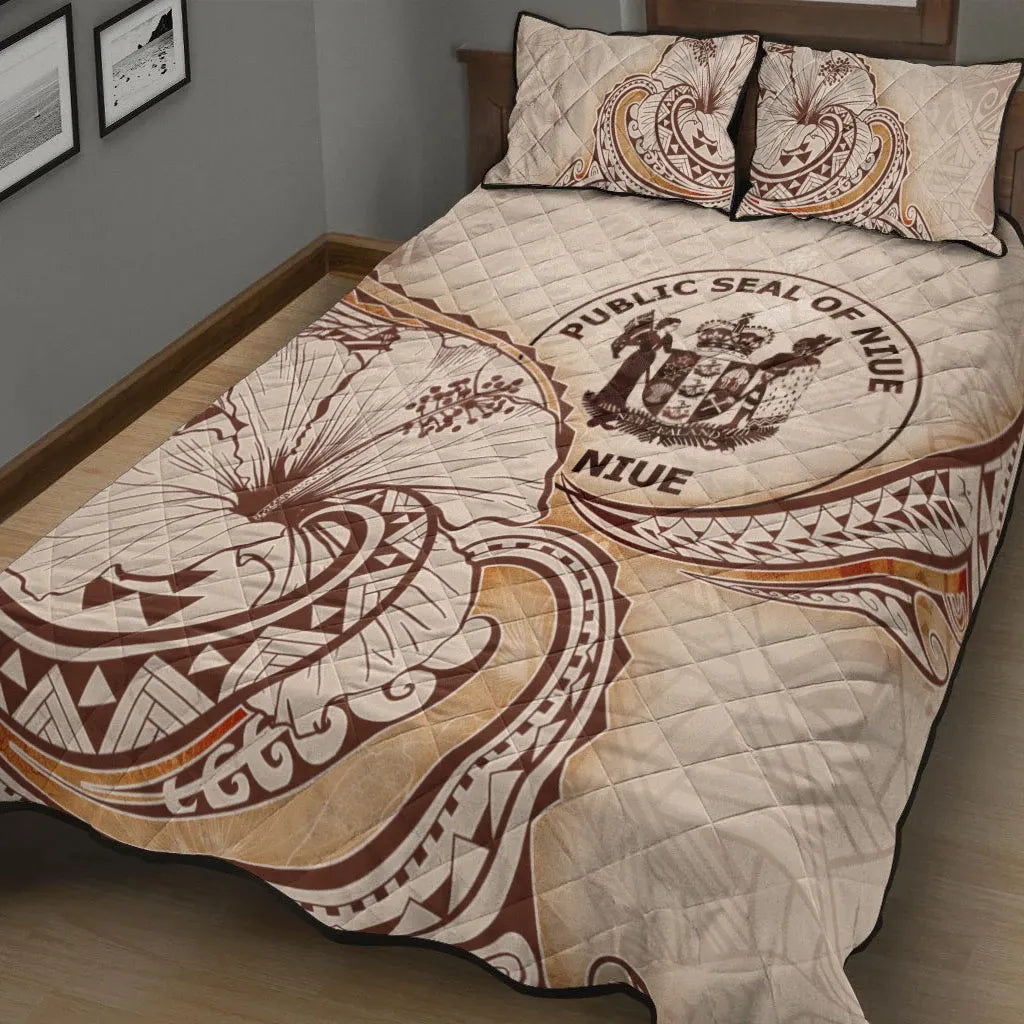 Niue Quilt Bed Set - Hibiscus Flowers Vintage Style
