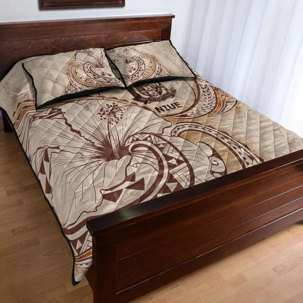 Niue Quilt Bed Set - Hibiscus Flowers Vintage Style