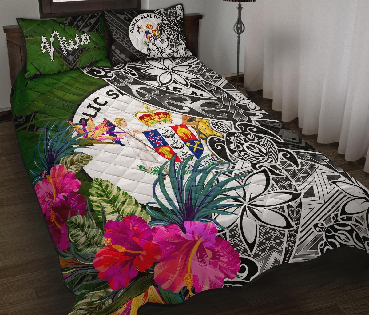 Niue Quilt Bed Set - Turtle Plumeria Banana Leaf