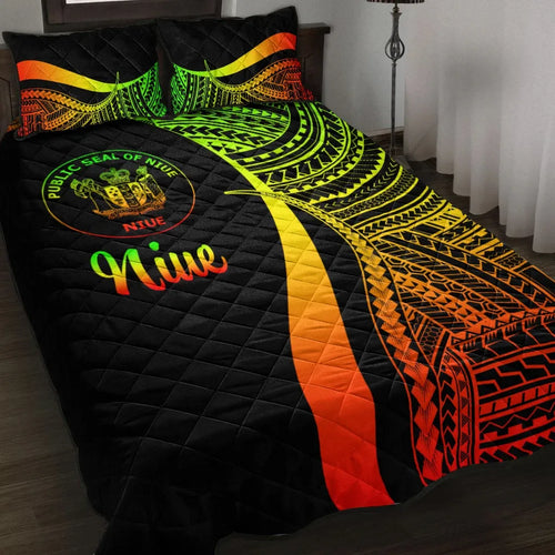 Niue Quilt Bed Set - Reggae Polynesian Tentacle Tribal Pattern