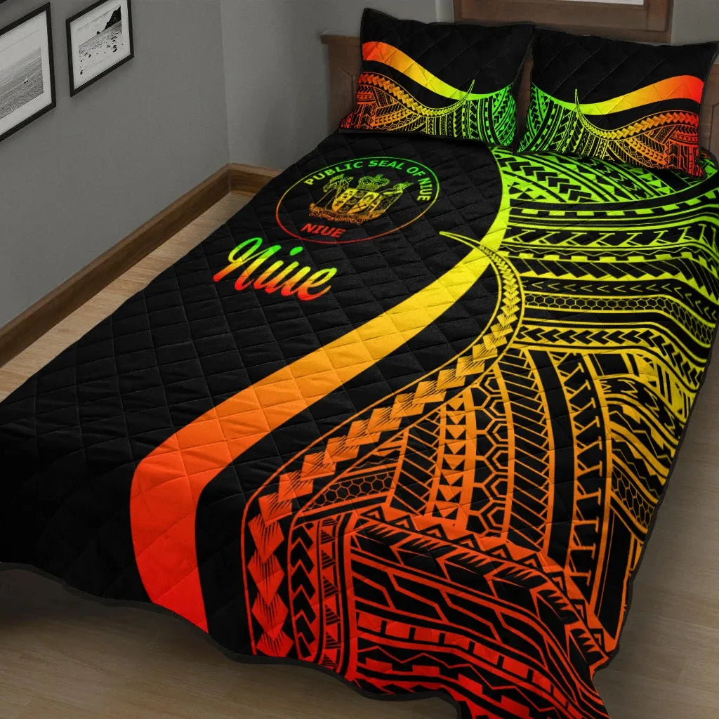 Niue Quilt Bed Set - Reggae Polynesian Tentacle Tribal Pattern