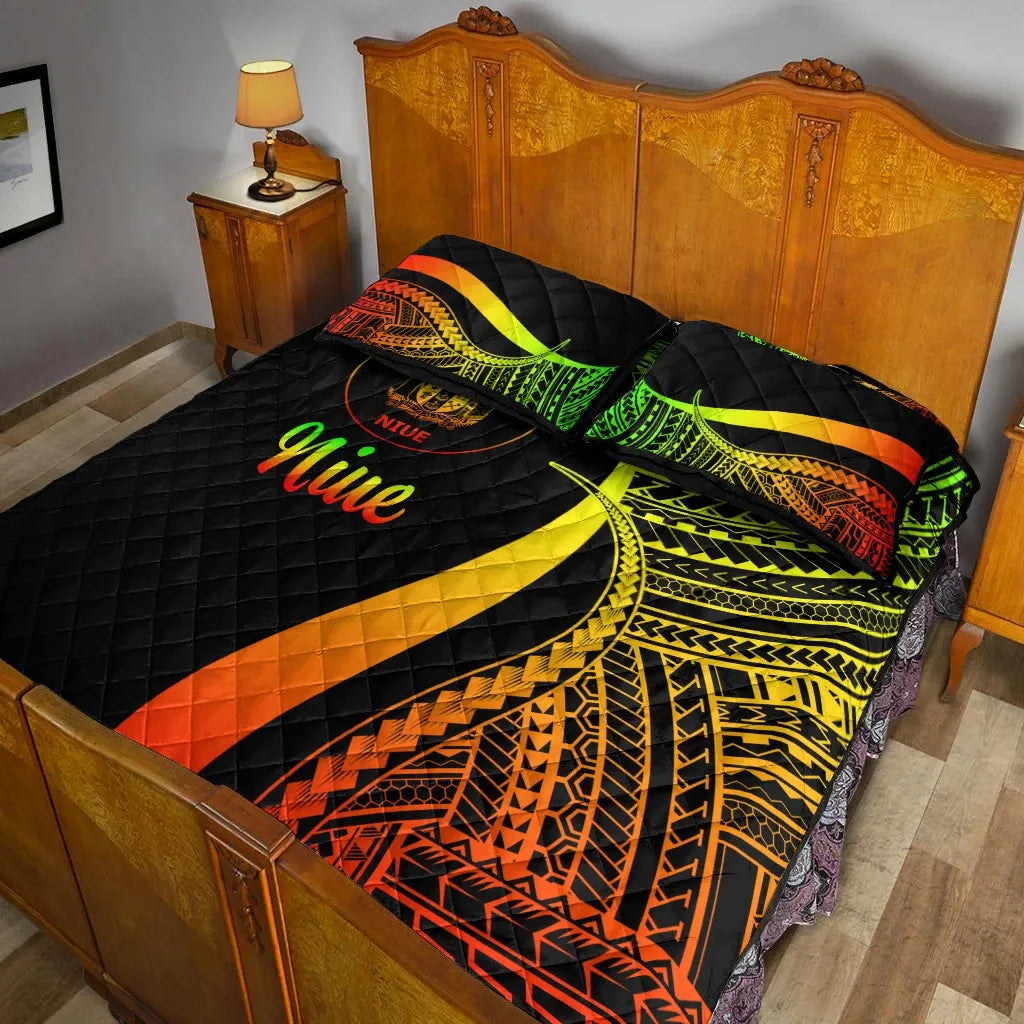 Niue Quilt Bed Set - Reggae Polynesian Tentacle Tribal Pattern