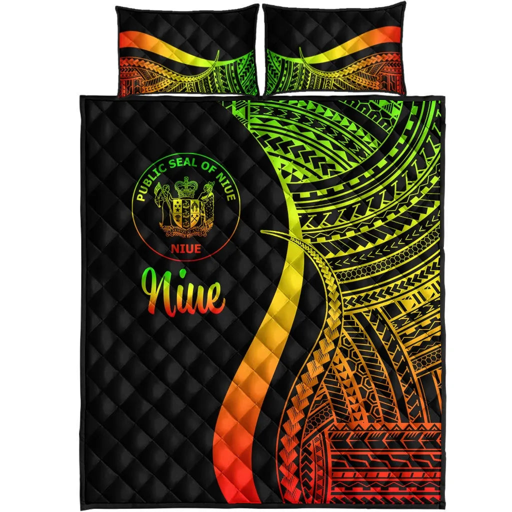 Niue Quilt Bed Set - Reggae Polynesian Tentacle Tribal Pattern