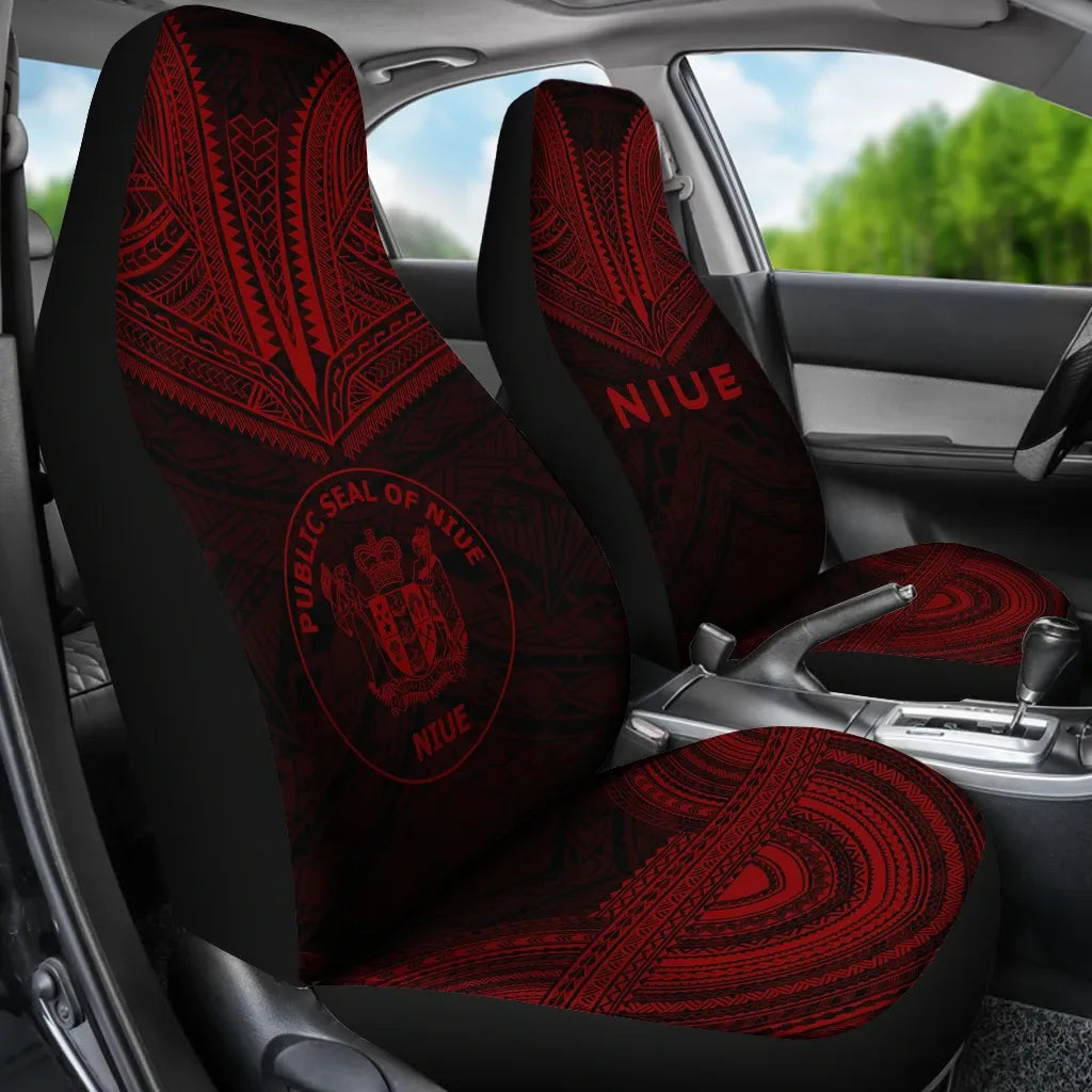 Niue Car Seat Cover - Niue Seal Polynesian Chief Tattoo Red Version