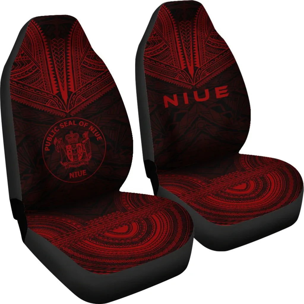 Niue Car Seat Cover - Niue Seal Polynesian Chief Tattoo Red Version