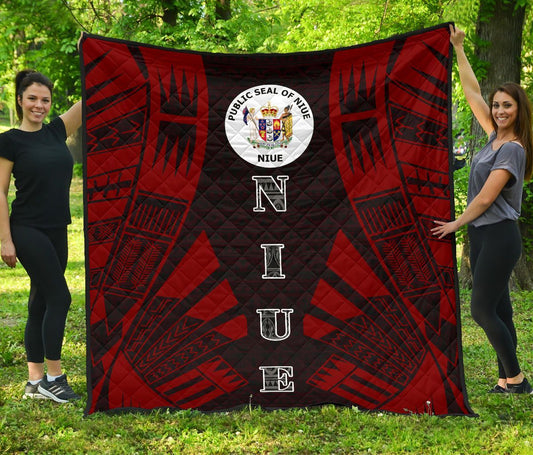 Niue Premium Quilt - Niue Seal Polynesian Red Tattoo
