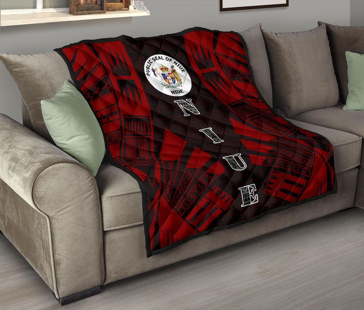 Niue Premium Quilt - Niue Seal Polynesian Red Tattoo