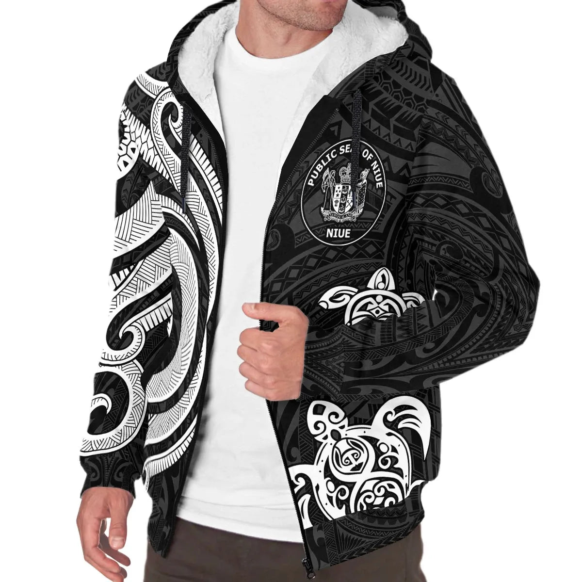 Niue Sherpa Hoodie - White Tentacle Turtle