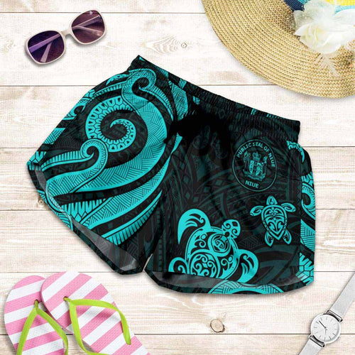 Niue Women Shorts - Turquoise Tentacle Turtle