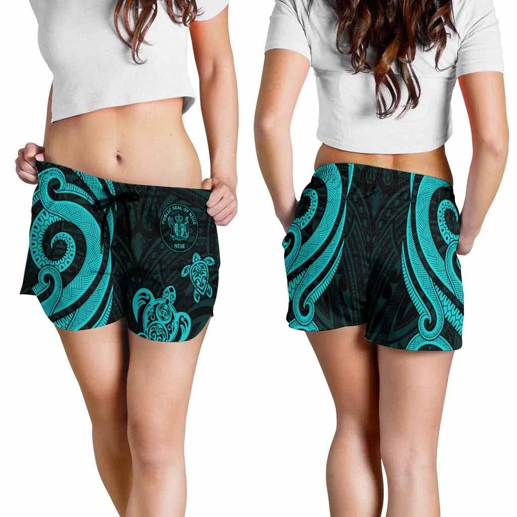 Niue Women Shorts - Turquoise Tentacle Turtle