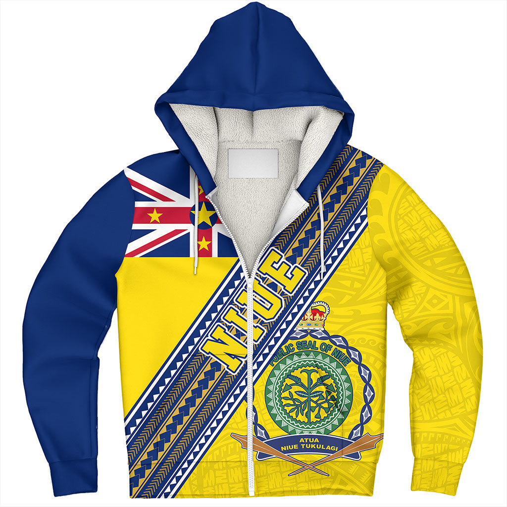 Niue Sherpa Hoodie Flag And Coat Of Arms