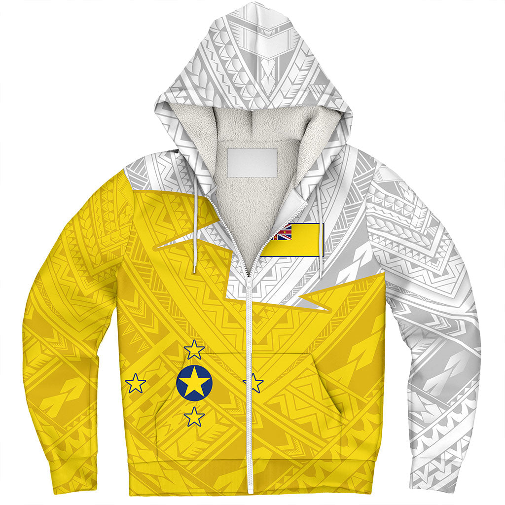 Niue Sherpa Hoodie Polynesian Tattoo Flag And Coat Of Arms