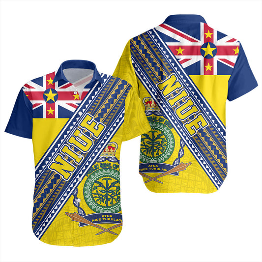 Niue Short Sleeve Shirt Flag And Coat Of Arms
