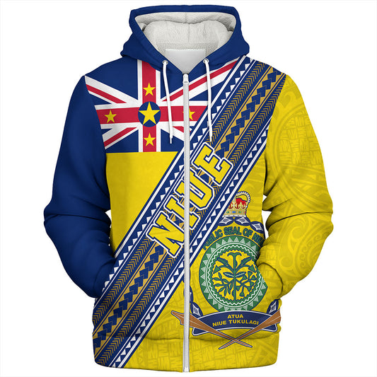 Niue Sherpa Hoodie Flag And Coat Of Arms