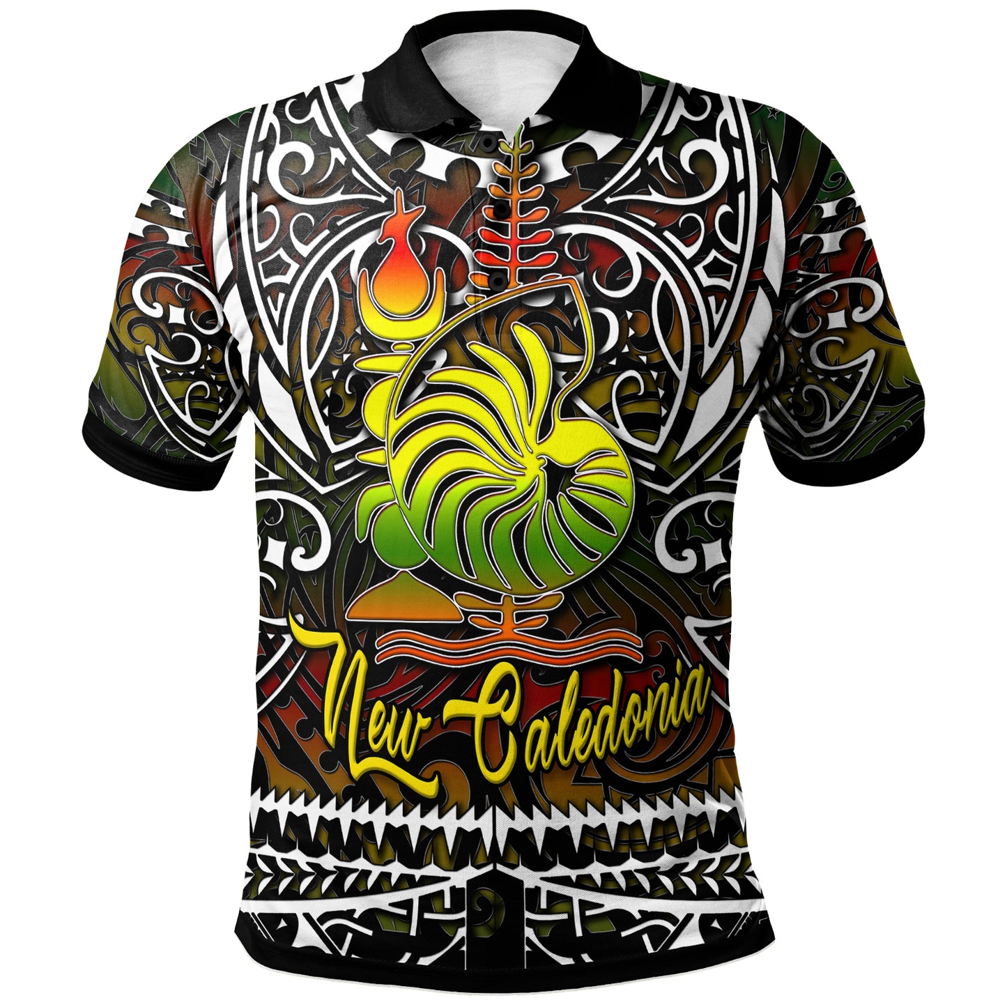 New Caledonia Polo Shirt - Custom New Caledonia Coat Of Arms Polynesian Pattern Polo Shirt