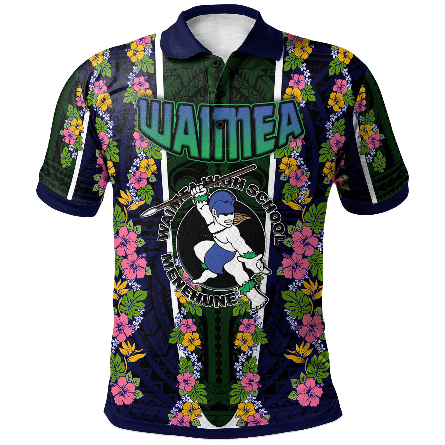 Hawaii Waimea High School Custom Polo Shirt - Waimea High School Polynesian With Floral Pattern