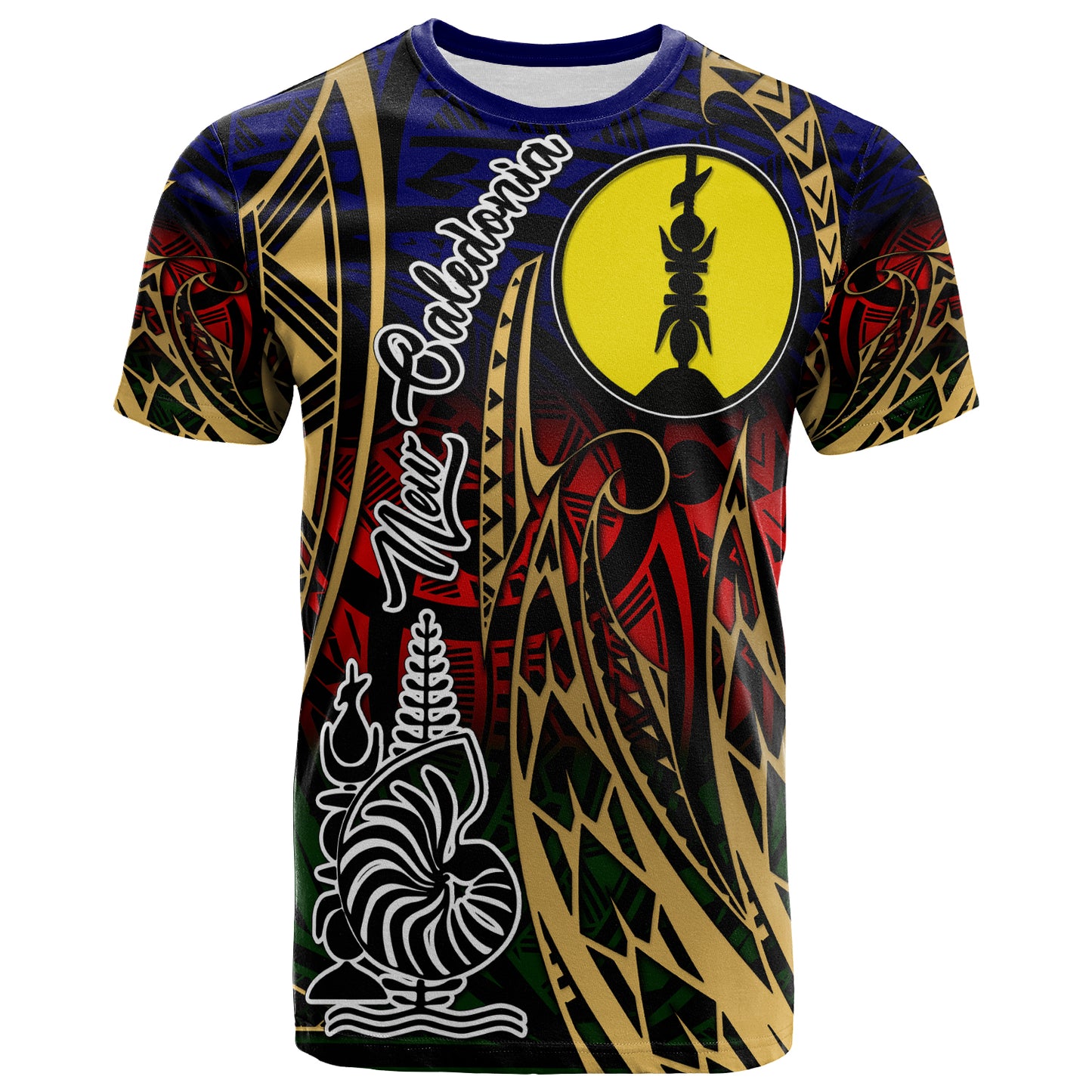 New Caledonia T-shirt - Custom New Caledonia Flag Coat Of Arms Polynesian Pattern T-shirt