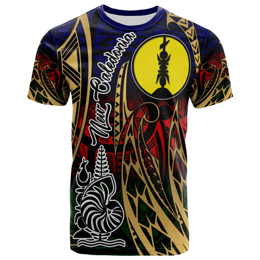 New Caledonia T-shirt - Custom New Caledonia Flag Coat Of Arms Polynesian Pattern T-shirt