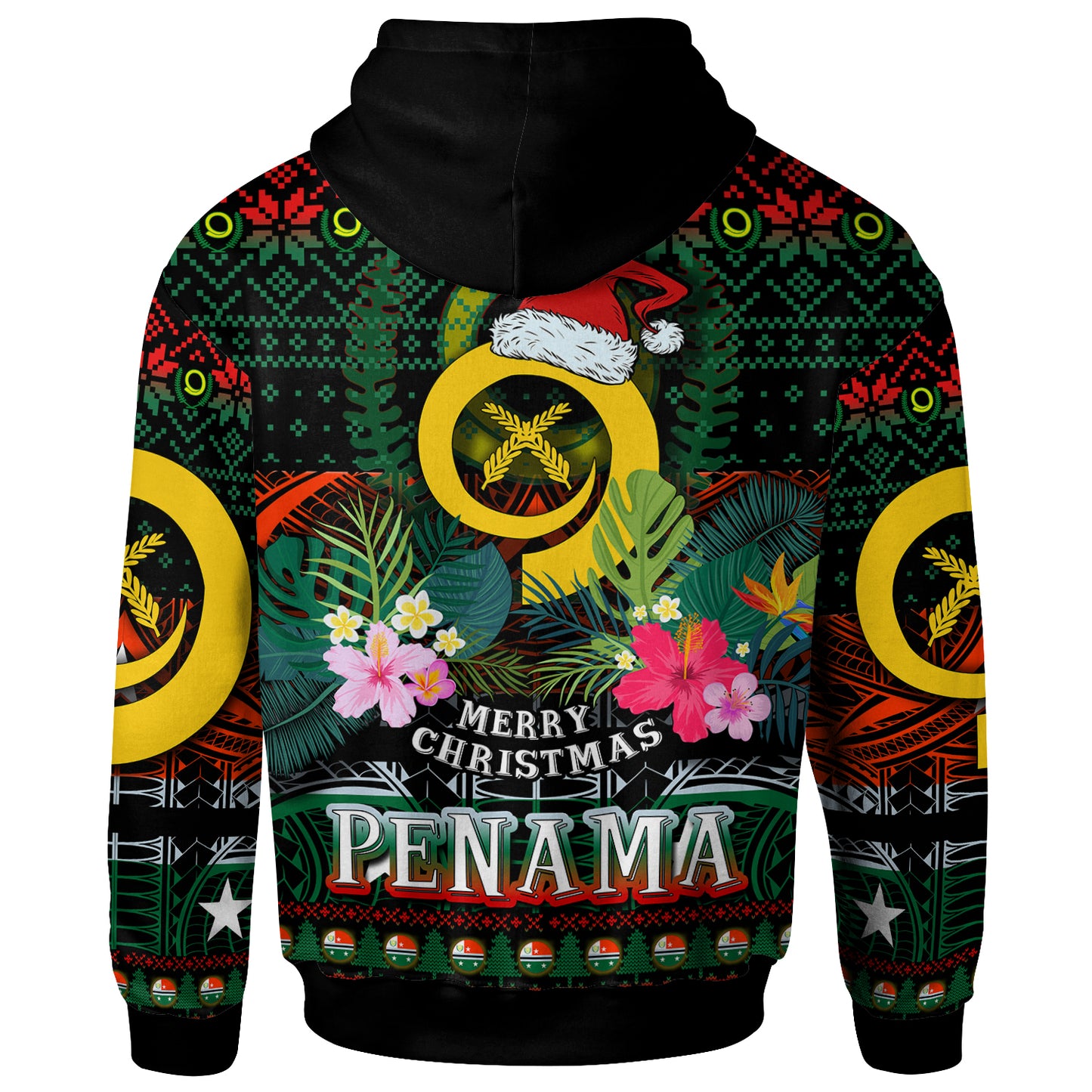 Penama Polynesian Christmas Hoodie - Custom Penama Vanuatu Coat of Arms Christmas Hat Polynesian Patterns Hoodie