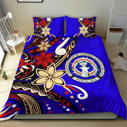 Northern Mariana Bedding Set - Tribal Flower With Special Turtles Blue Color