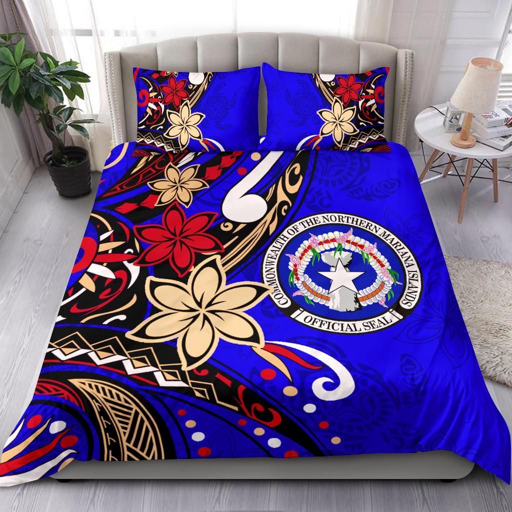 Northern Mariana Bedding Set - Tribal Flower With Special Turtles Blue Color