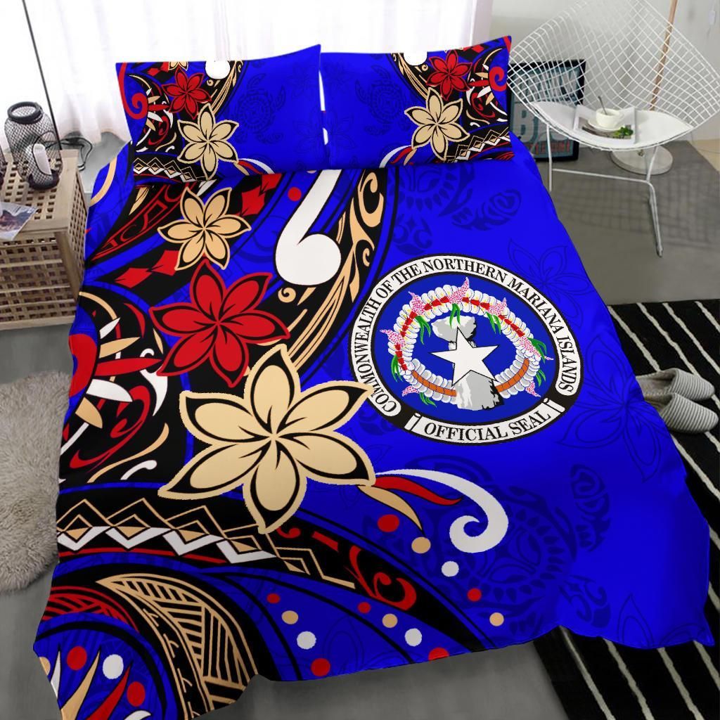 Northern Mariana Bedding Set - Tribal Flower With Special Turtles Blue Color