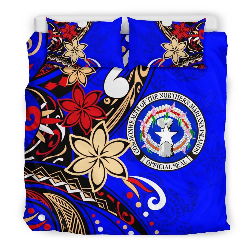 Northern Mariana Bedding Set - Tribal Flower With Special Turtles Blue Color