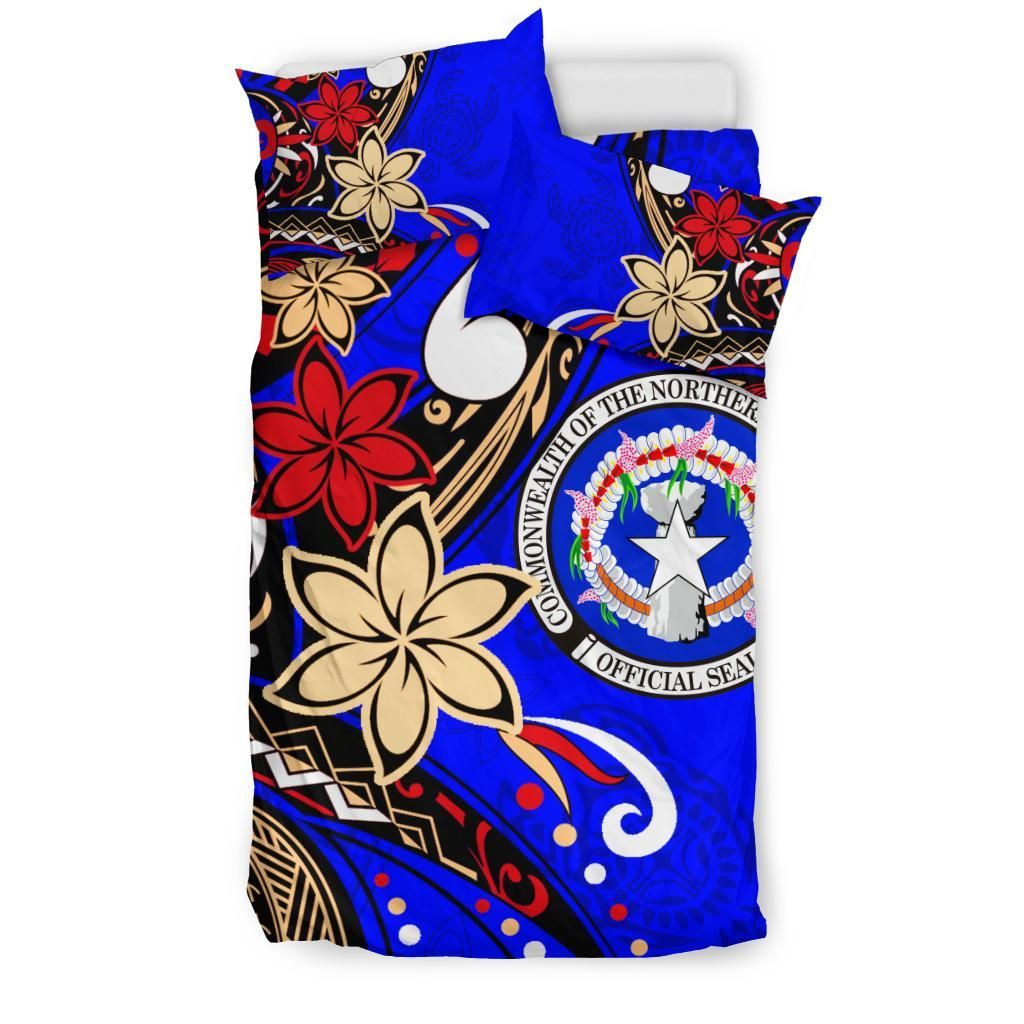 Northern Mariana Bedding Set - Tribal Flower With Special Turtles Blue Color