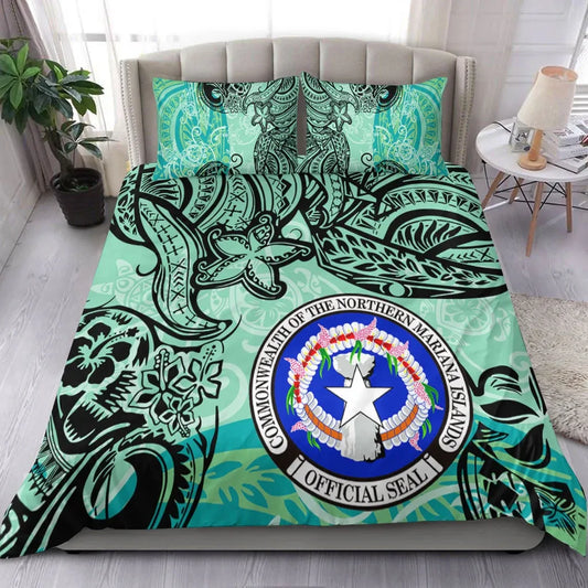 Northern Mariana Bedding Set - Vintage Floral Pattern Green Color