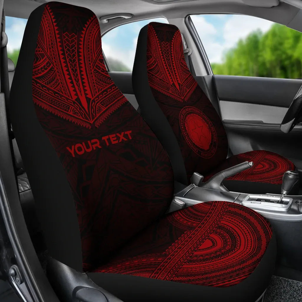 Northern Mariana Island Custom Personalised Car Seat Cover - CNMI Seal Polynesian Chief Tattoo Red Version