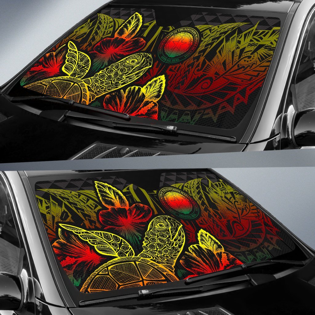 Northern Mariana Islands Auto Sun Shades Turtle Hibiscus Reggae