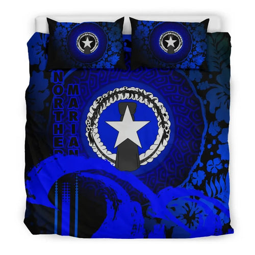 Northern Mariana Islands Duvet Cover Set - Hibiscus And Wave Blue