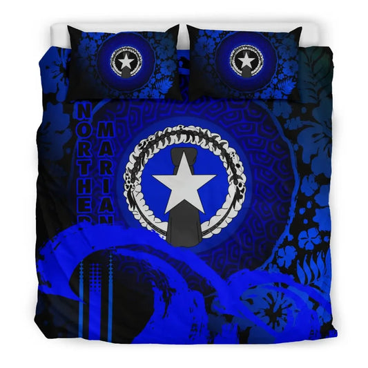Northern Mariana Islands Duvet Cover Set - Hibiscus And Wave Blue