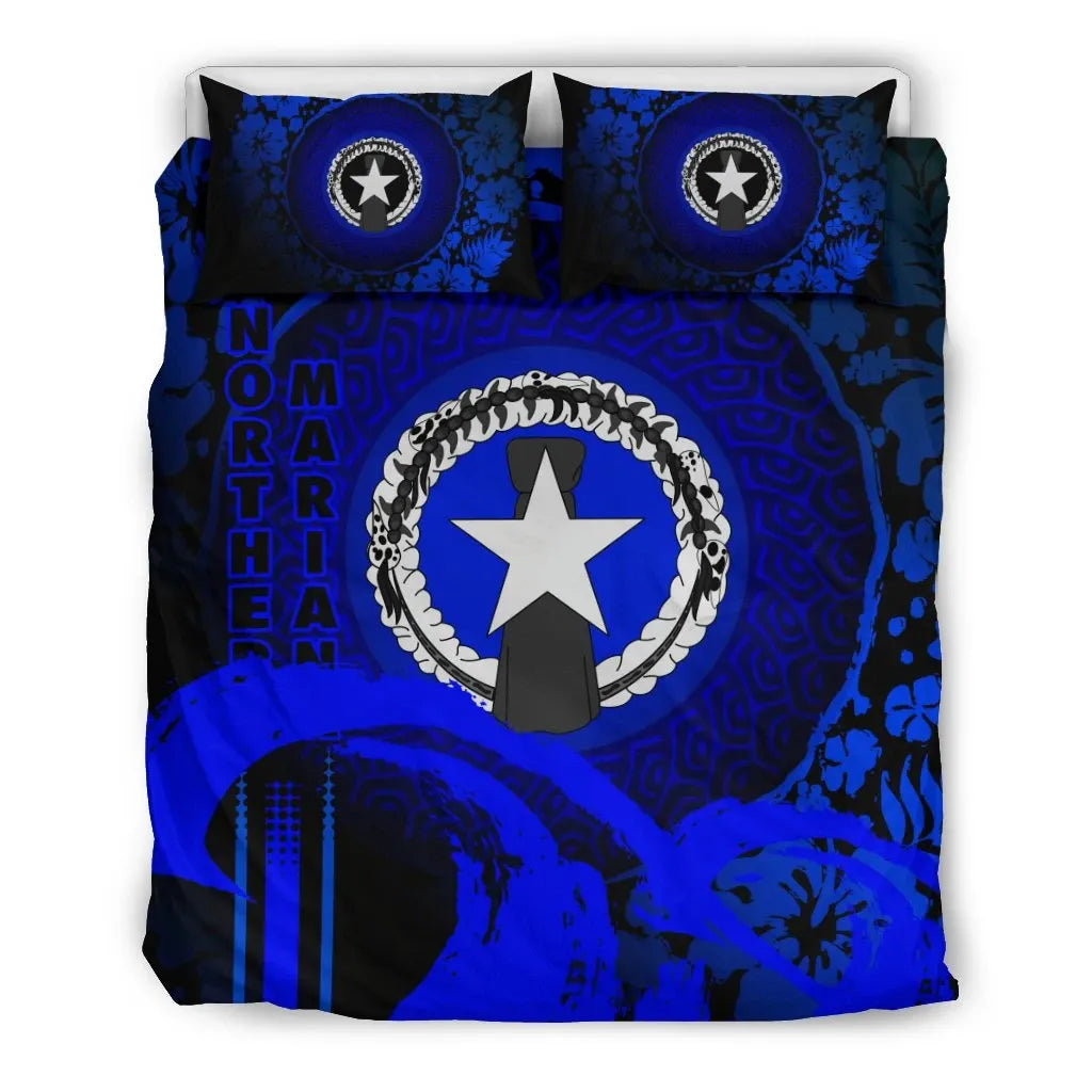 Northern Mariana Islands Duvet Cover Set - Hibiscus And Wave Blue